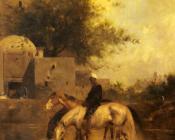 Horses Watering In A River - 尤金·弗罗芒坦